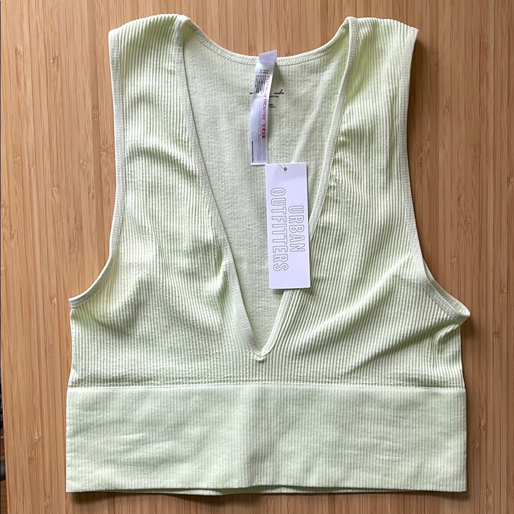 NWT UO Out From Under Pastel Green Yellow Hailey Seamless Plunge Cropped Tank